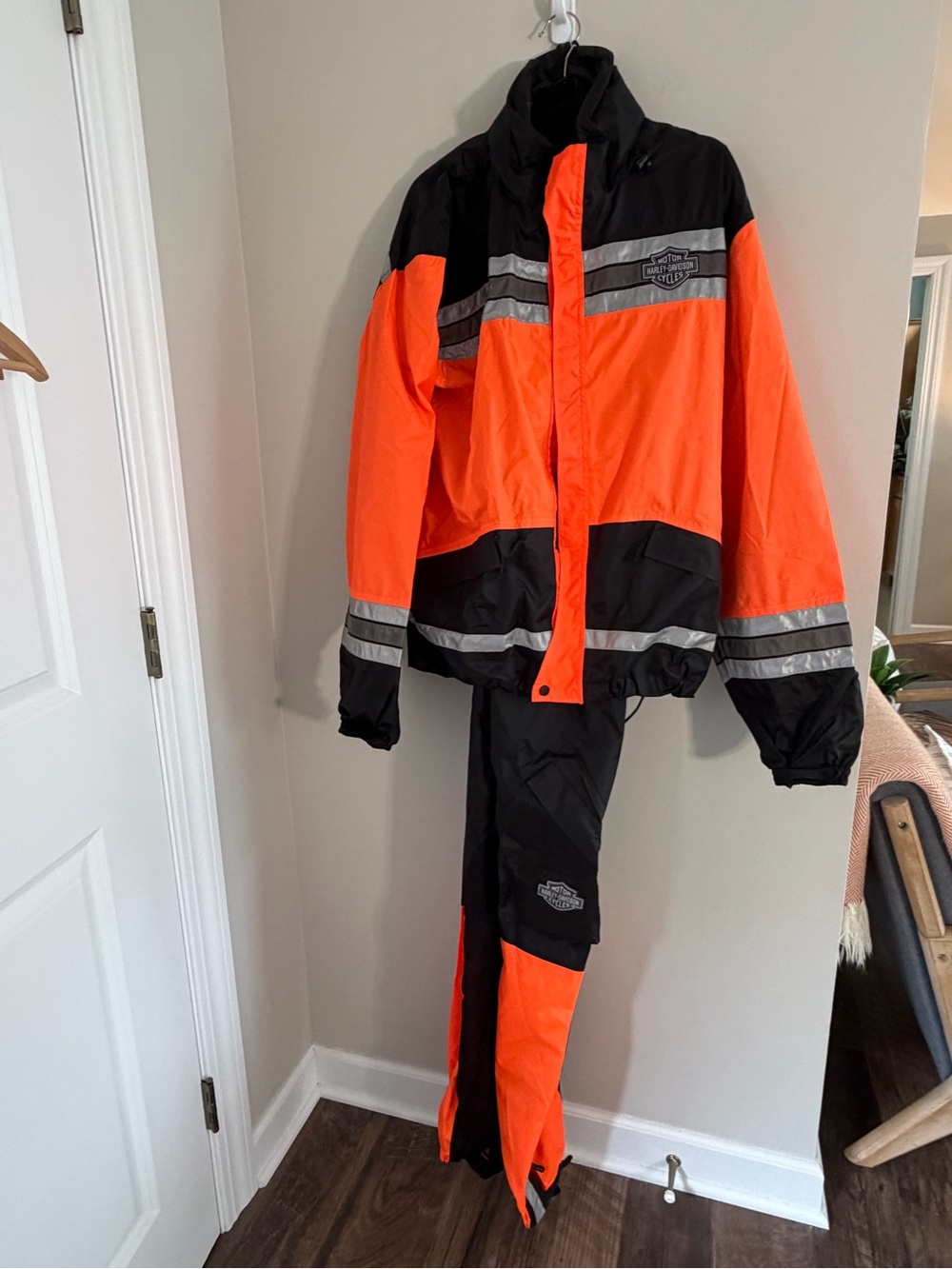 Harley Davidson Rain Suit XL Orange Black Reflective Motorcycle Rain Suit 2 Pc